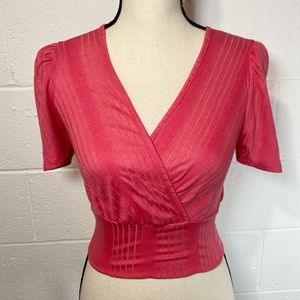Better Be Coral Cropped Puff Sleeve Wrap Shirt